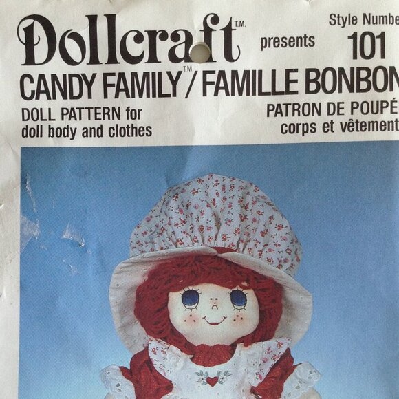 Dollcraft Uncut Pattern # 101 Vintage 1982 Candy Family Cinnamon Suzie Rag Doll - Picture 2 of 7